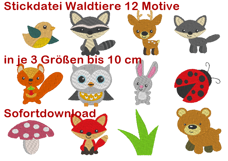 Stickdatei kleine Waldtiere bis 10 cm - Sewando