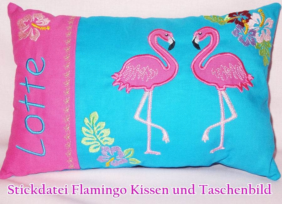 Stickdatei Flamingo Taschenmotiv + Kissen ITH - Sewando
