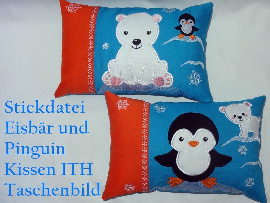 Stickdatei - Taschenmotiv + Kissen Eisbaer und Pinguin ITH - Sewando