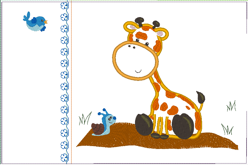 Stickdatei - Giraffe mit Schnecke Kissen und Laetzchen SET ITH - Sewando