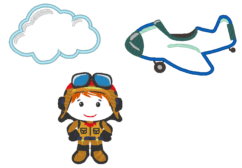 Pilot Flugzeug Wolke Stickdatei - Sewando