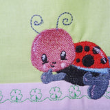 Stickdatei - Kaefer Marienkaefer auf Blume Kissen und Laetzchen SET ITH
