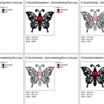 Stickdatei - Schmetterling Linie und Schnoerkel Blumen Silhouette - Sewando