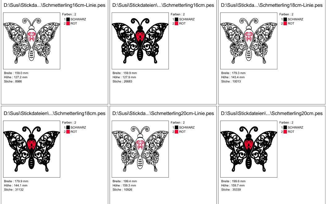 Stickdatei - Schmetterling Linie und Schnoerkel Blumen Silhouette - Sewando
