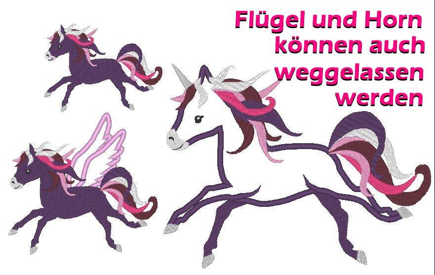 Stickdatei - Pegasus Pferd Einhorn in 7 Größen - Sewando