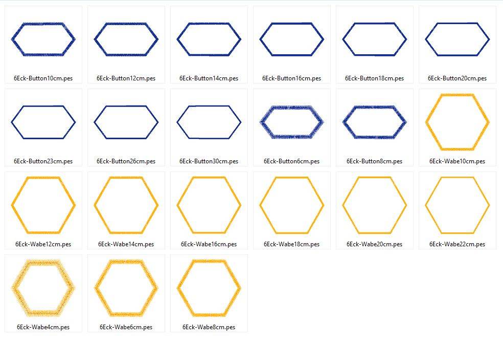 6-eck Rahmen Button Wabe Stickdatei für Stoff-Applis - Sewando