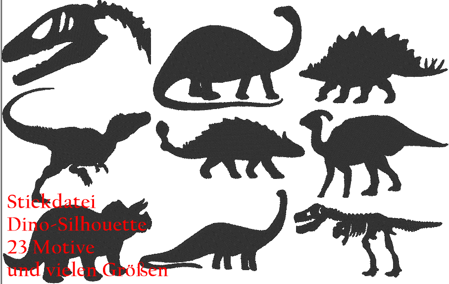 Dino Silhouetten Stickdatei - Sewando