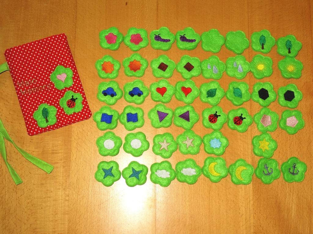 Stickdatei fuer ein Mega-Memory-Spiel mit Beutelchen ITH - Sewando