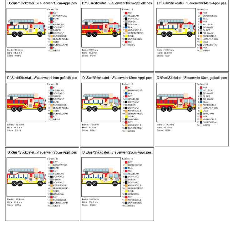 Stickdatei - Feuerwehr Feuerwehrauto, Drehleiter - Sewando