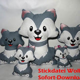 Stickdatei Wolf oder Hund ITH alle Größen Kissen, Tasche - Sewando