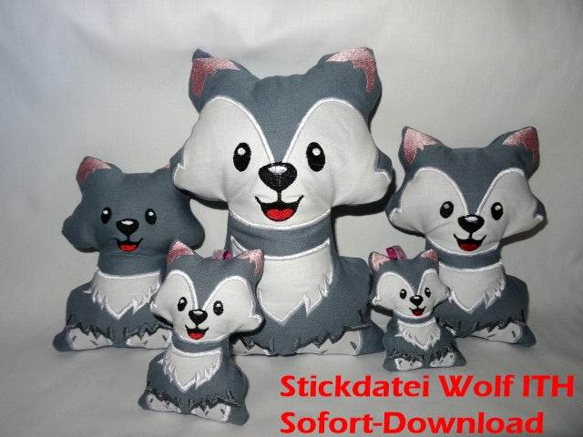Stickdatei Wolf oder Hund ITH alle Größen Kissen, Tasche - Sewando