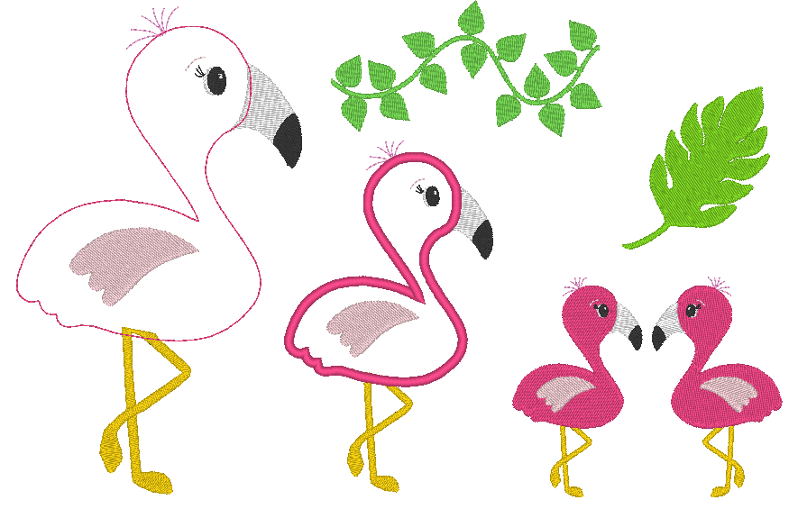 Stickdatei Flamingo Blätter Set - Sewando