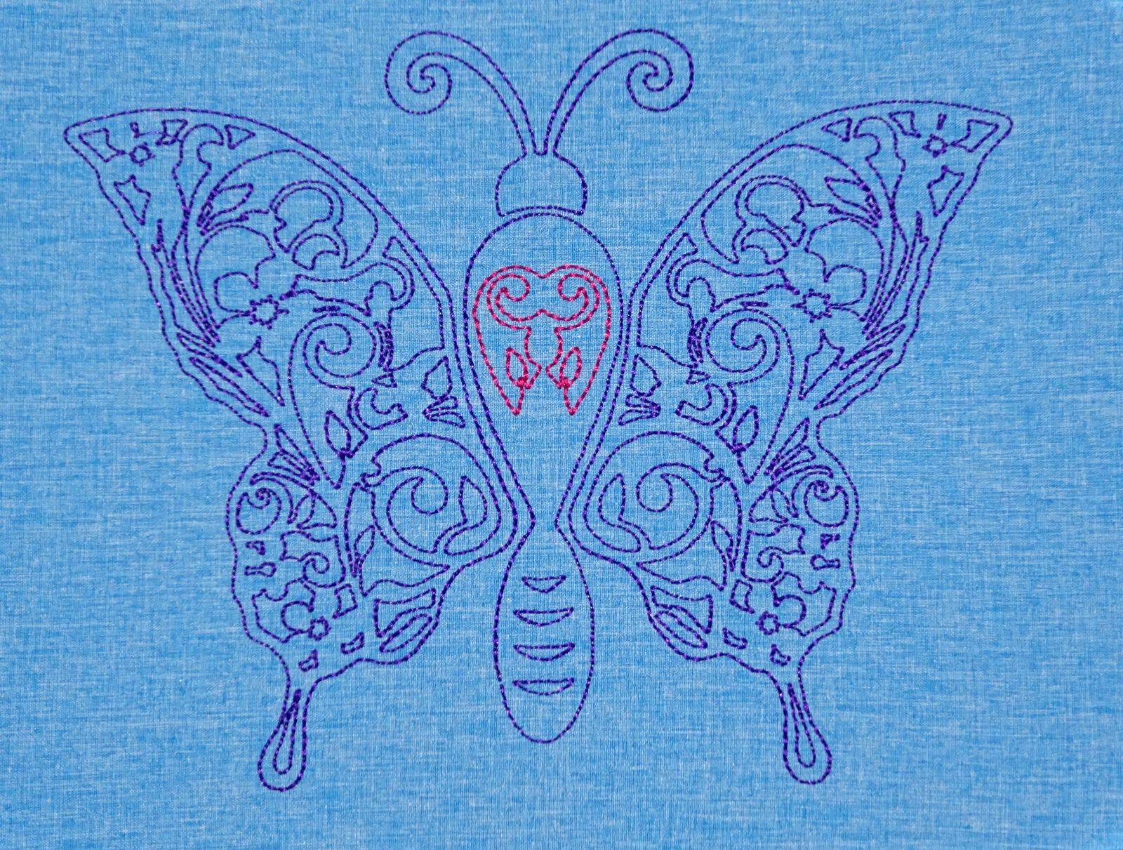 Stickdatei - Schmetterling Linie und Schnoerkel Blumen Silhouette - Sewando