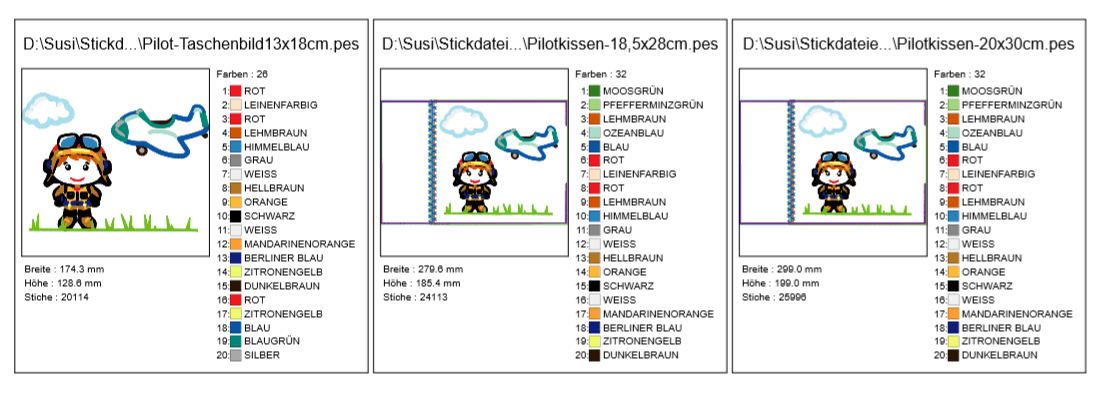 Pilot Flugzeug Kissen ITH Stickdatei + Taschenmotiv - Sewando
