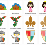 Ritter, Drache, Burg und Burgfraeulein Stickdatei - Sewando