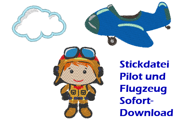 Pilot Flugzeug Wolke Stickdatei - Sewando