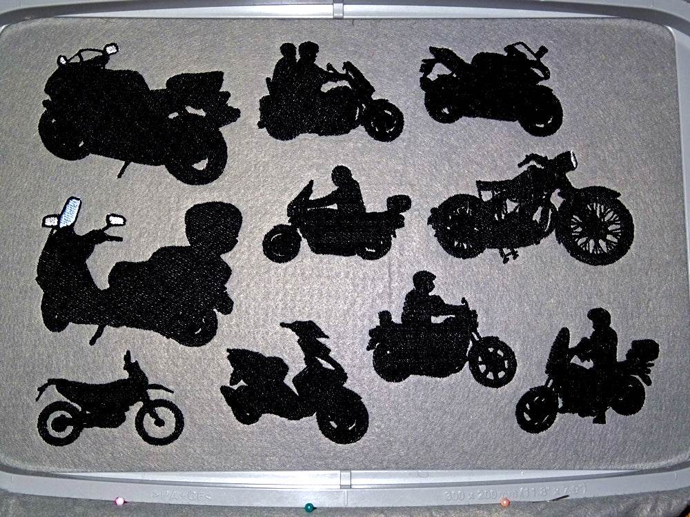 Stickdatei - Motorrad Motorroller Silhouetten - Sewando