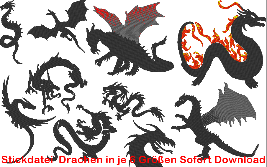 Stickdatei - Drachen Silhouette - Sewando