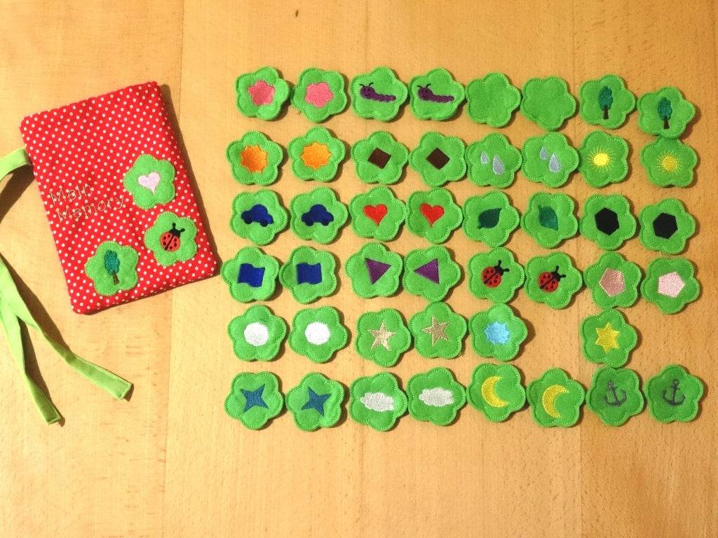 Stickdatei fuer ein Mega-Memory-Spiel mit Beutelchen ITH - Sewando