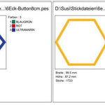 6-eck Rahmen Button Wabe Stickdatei für Stoff-Applis - Sewando