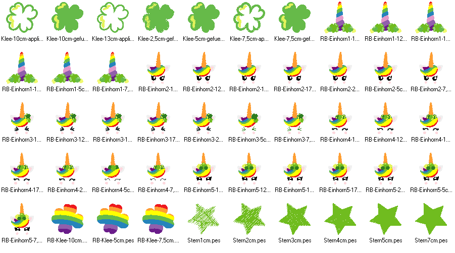 Stickdatei - Regenbogen Einhorn Gesichter Klee Glücksbringer - Sewando