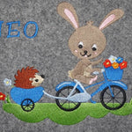 Hase und Igel auf dem Fahrrad Stickdatei - Sewando