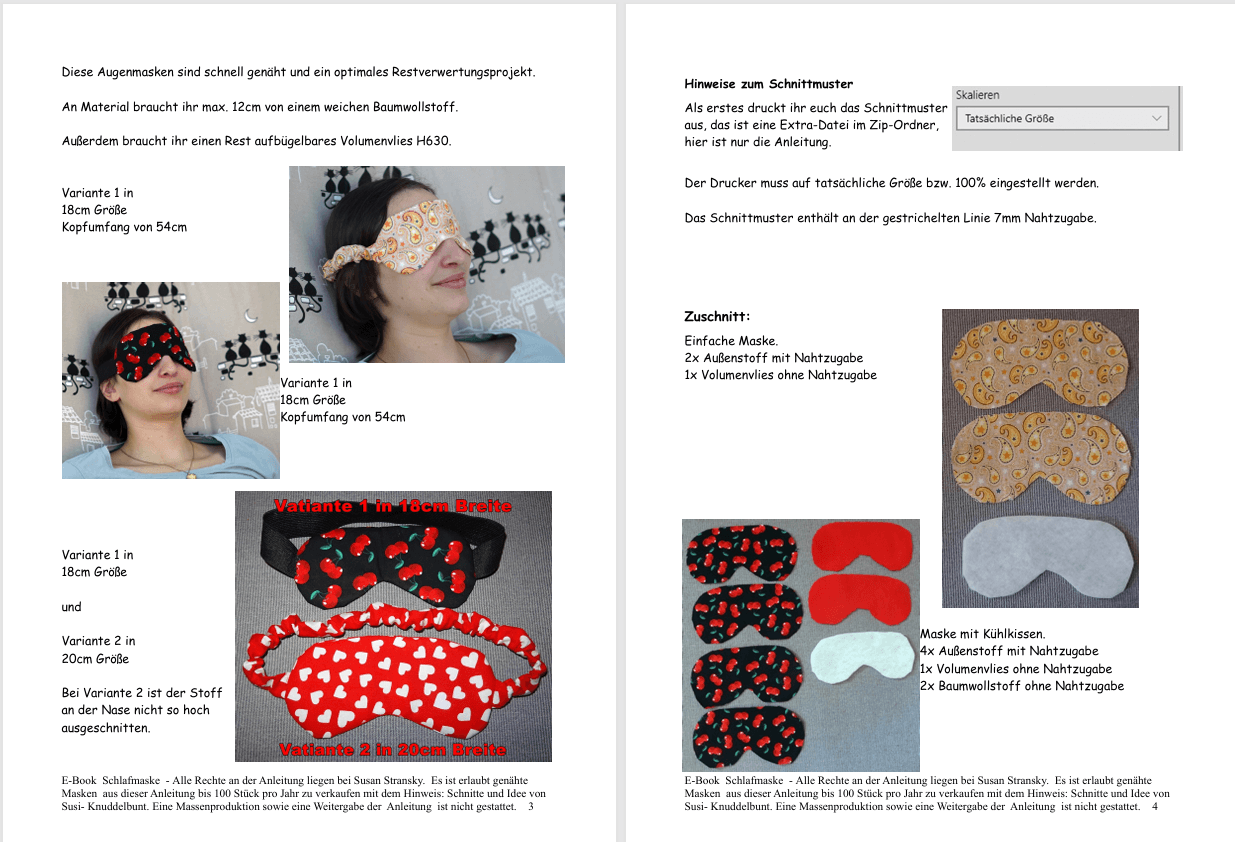 E-Book - Maske Schlafmaske nähen für Anfänger Kühlkissen möglich - Sewando