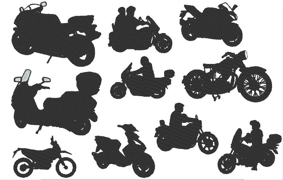 Stickdatei - Motorrad Motorroller Silhouetten - Sewando