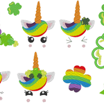 Stickdatei - Regenbogen Einhorn Gesichter Klee Glücksbringer - Sewando
