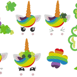 Stickdatei - Regenbogen Einhorn Gesichter Klee Glücksbringer - Sewando