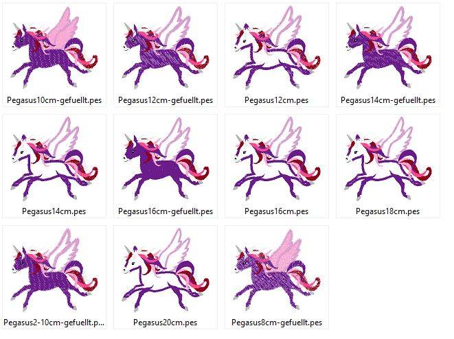 Stickdatei - Pegasus Pferd Einhorn in 7 Größen - Sewando