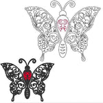 Stickdatei - Schmetterling Linie und Schnoerkel Blumen Silhouette - Sewando