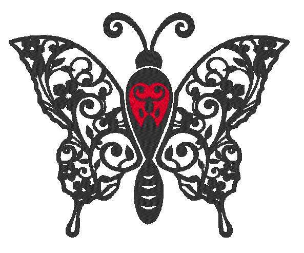 Stickdatei - Schmetterling Linie und Schnoerkel Blumen Silhouette - Sewando