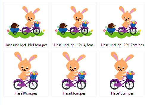 Hase und Igel auf dem Fahrrad Stickdatei - Sewando