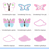 Stickdatei Einhorn und Schmetterling mit Regenbogen - Sewando