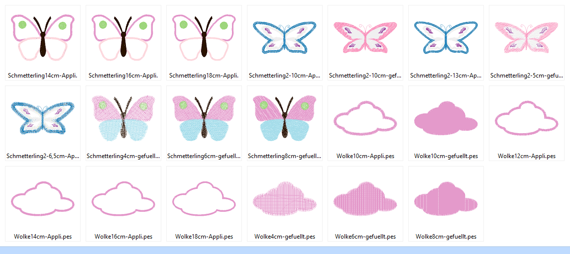 Stickdatei Einhorn und Schmetterling mit Regenbogen - Sewando