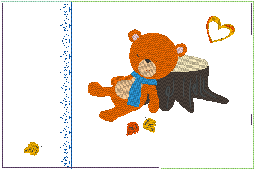 Stickdatei - Herbst Bär am Baum schlafend Kissen und Lätzchen SET ITH - Sewando