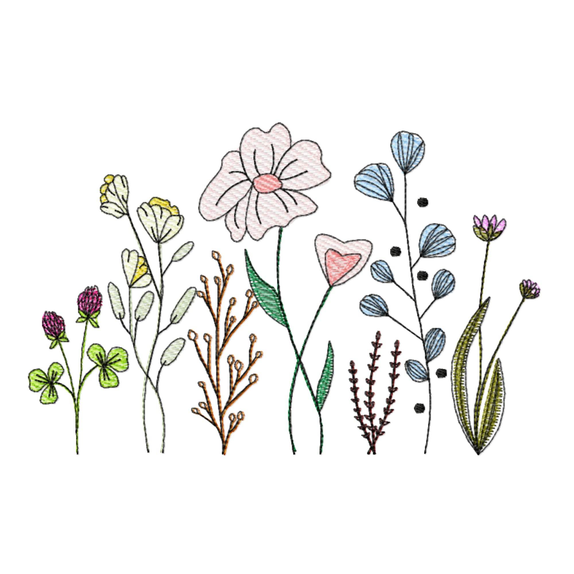 Stickdatei Blumenwiese Nr. 1 in vier Größen, Sommer, Frühling, Wildblumen - Sewando