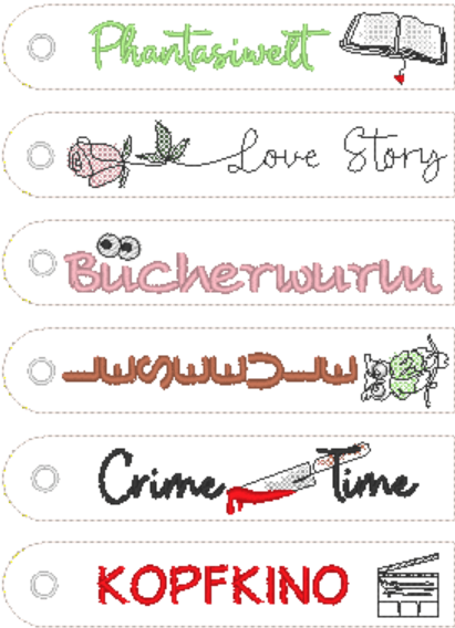 Stickdatei - 6 schmale Lesezeichen (25 mm) - Sewando