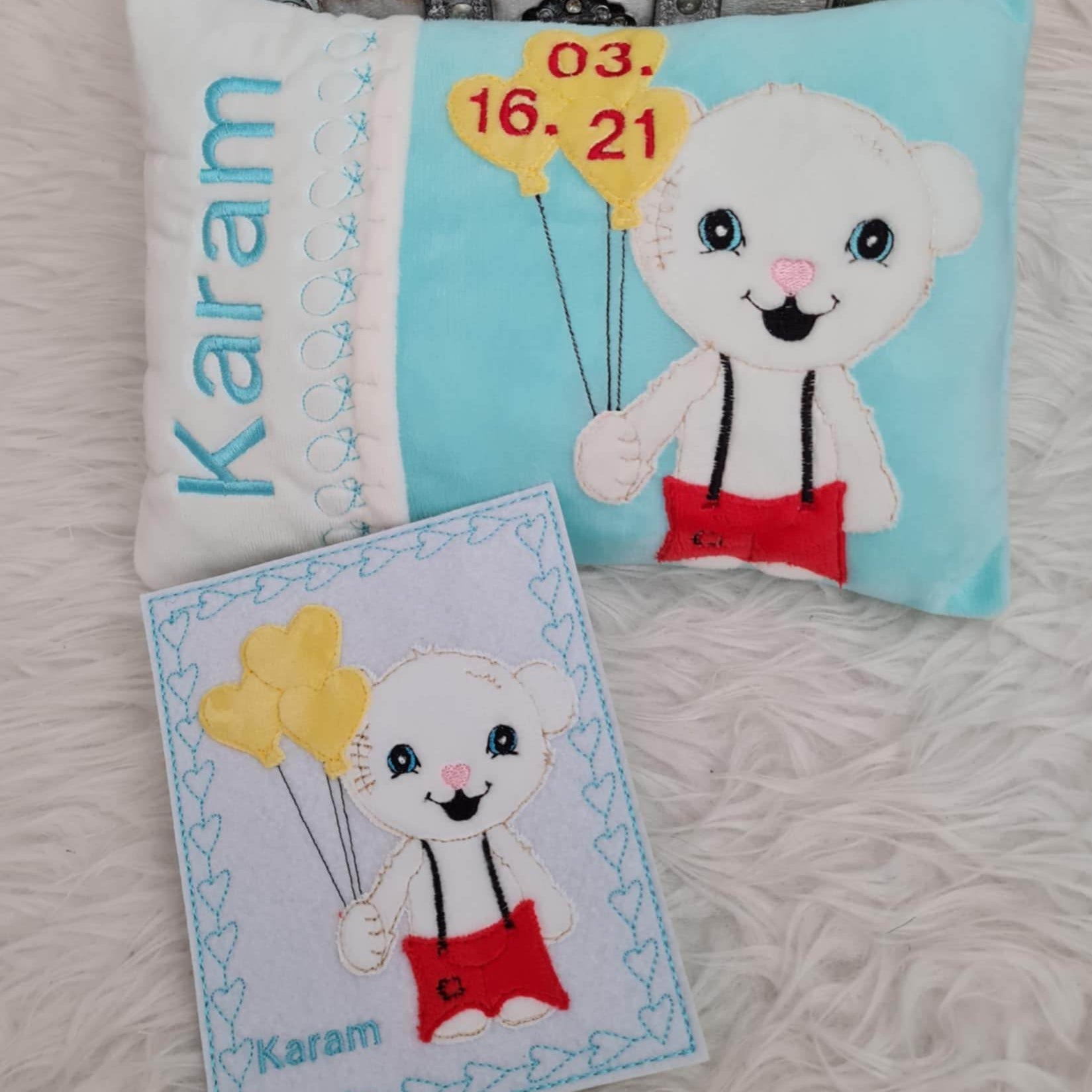 Stickdatei Kissen Teddy Bär Namenskissen Set 836 - Sewando