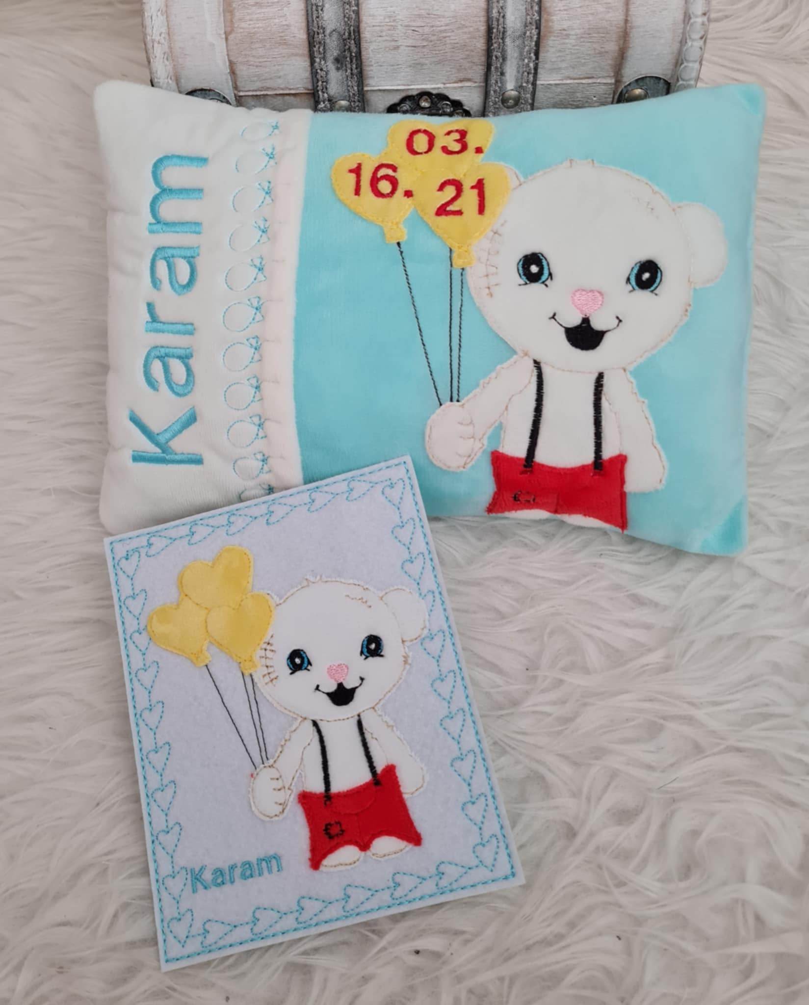 Stickdatei Kissen Teddy Bär Namenskissen Set 836 - Sewando
