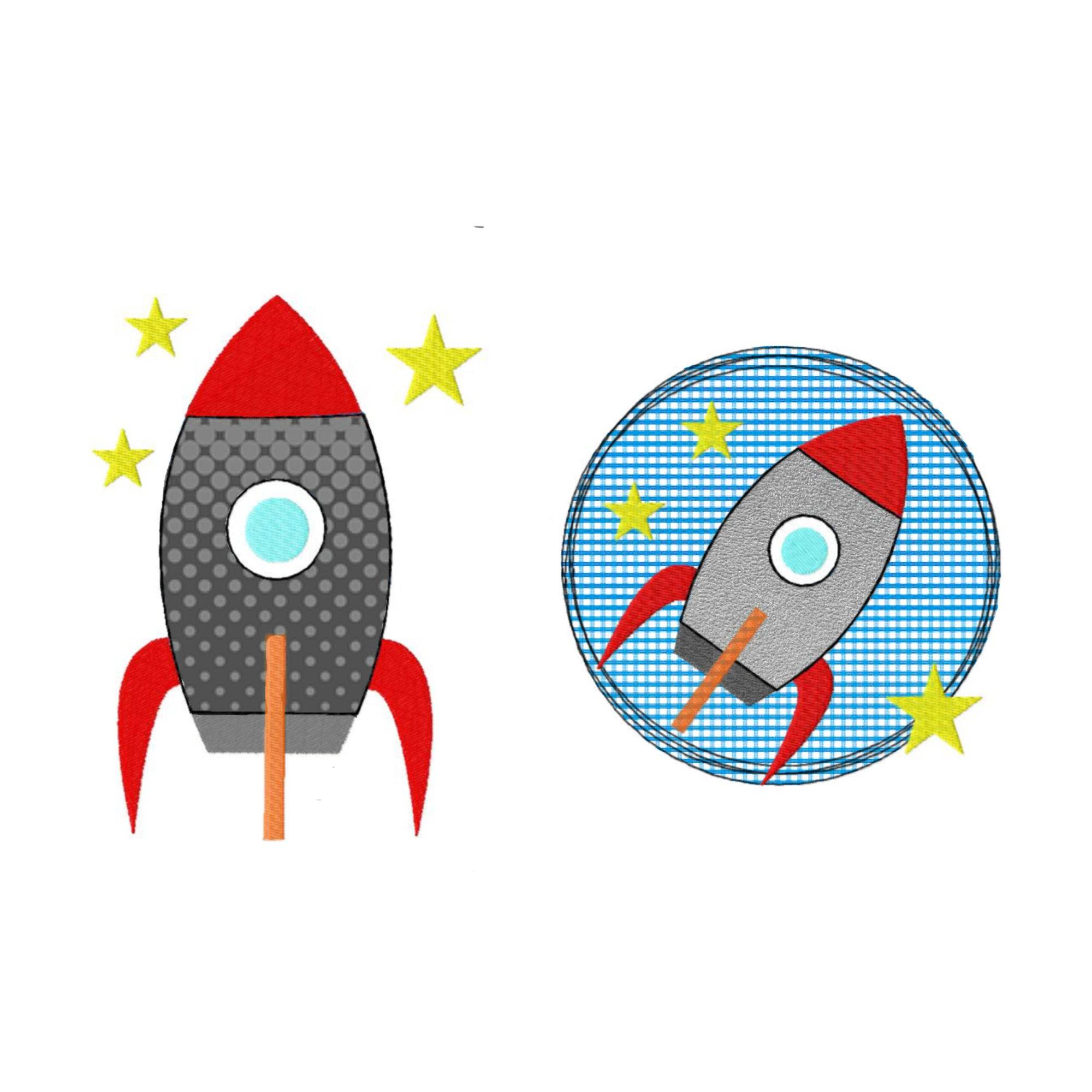 Stickdatei Rakete Doodle Button, 2 Größen, Applikation, Stern, Applikation - Sewando