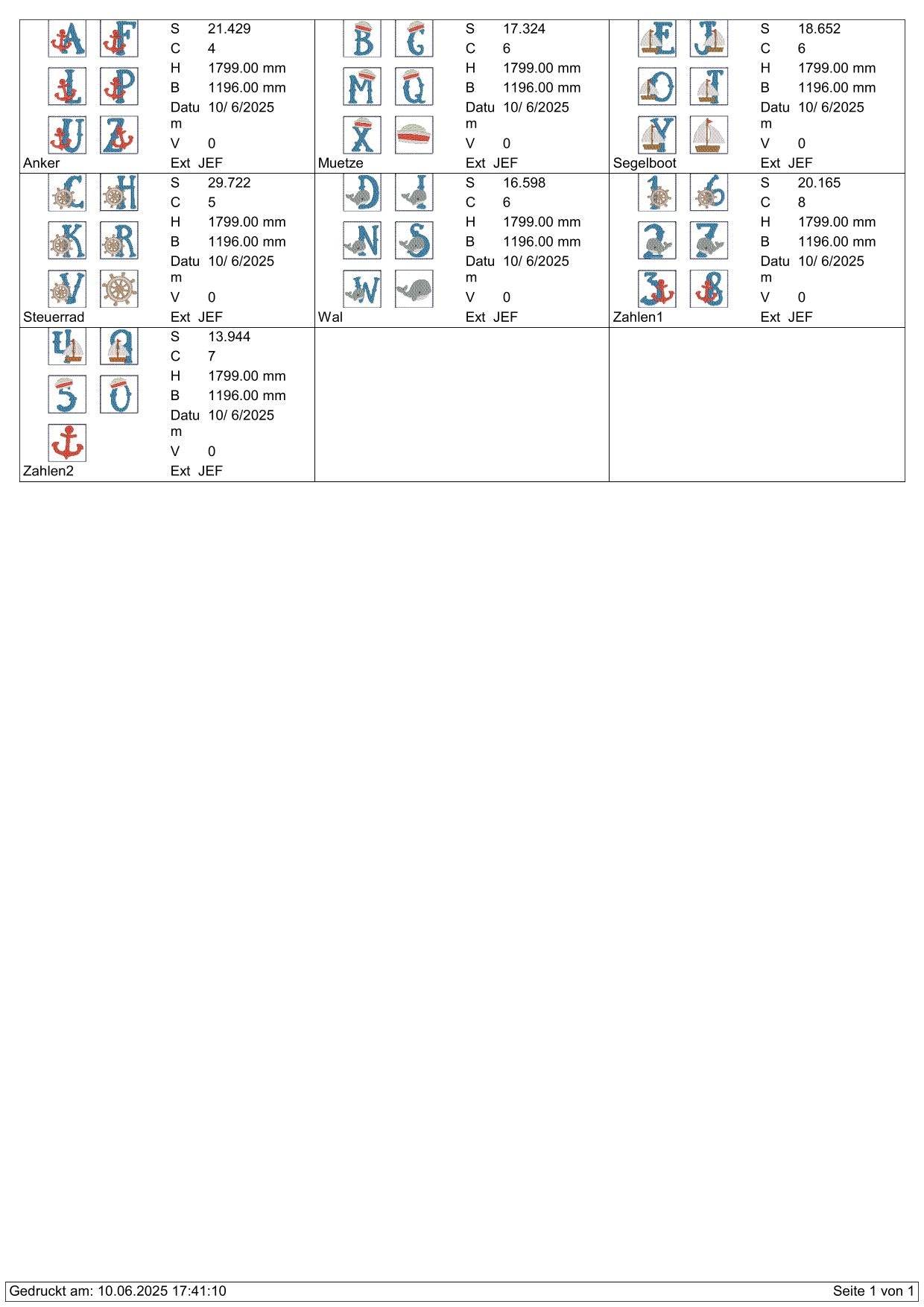 Stickdatei Memory Maritim Set 725 - Sewando