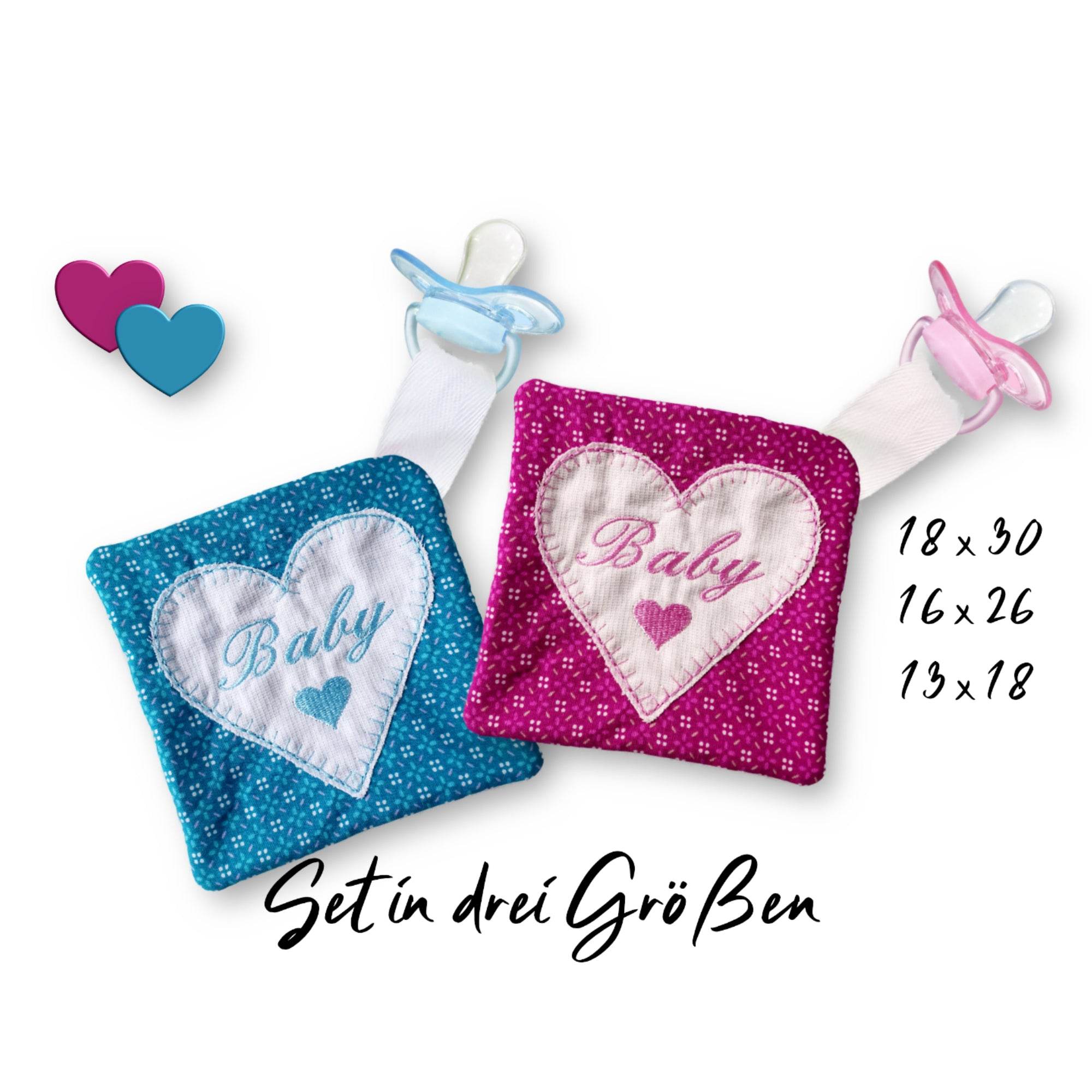 Stickdatei Schmusetuch Herz ITH drei Größen, Baby, Schmusetuch, Kuscheltuch - Sewando