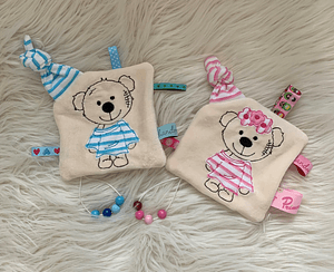 Stickdatei Schnullertuch Girl und Boy Teddy Set 731 - Sewando