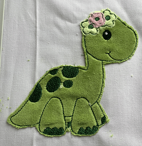 Stickdatei Doodle Dinosaurier Girl mit Blumen Applikation 3 Größen Set 732 - Sewando
