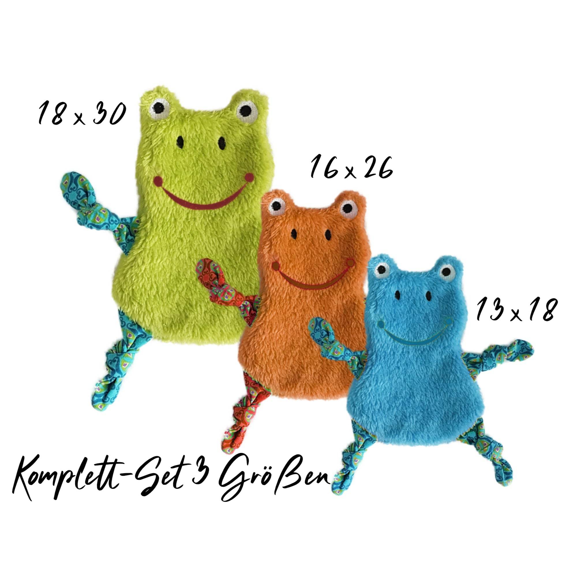 Stickdatei Frosch Kuscheltuch ITH in drei Größen, Baby, Schmusetuch, Kuscheltier, Frosch - Sewando