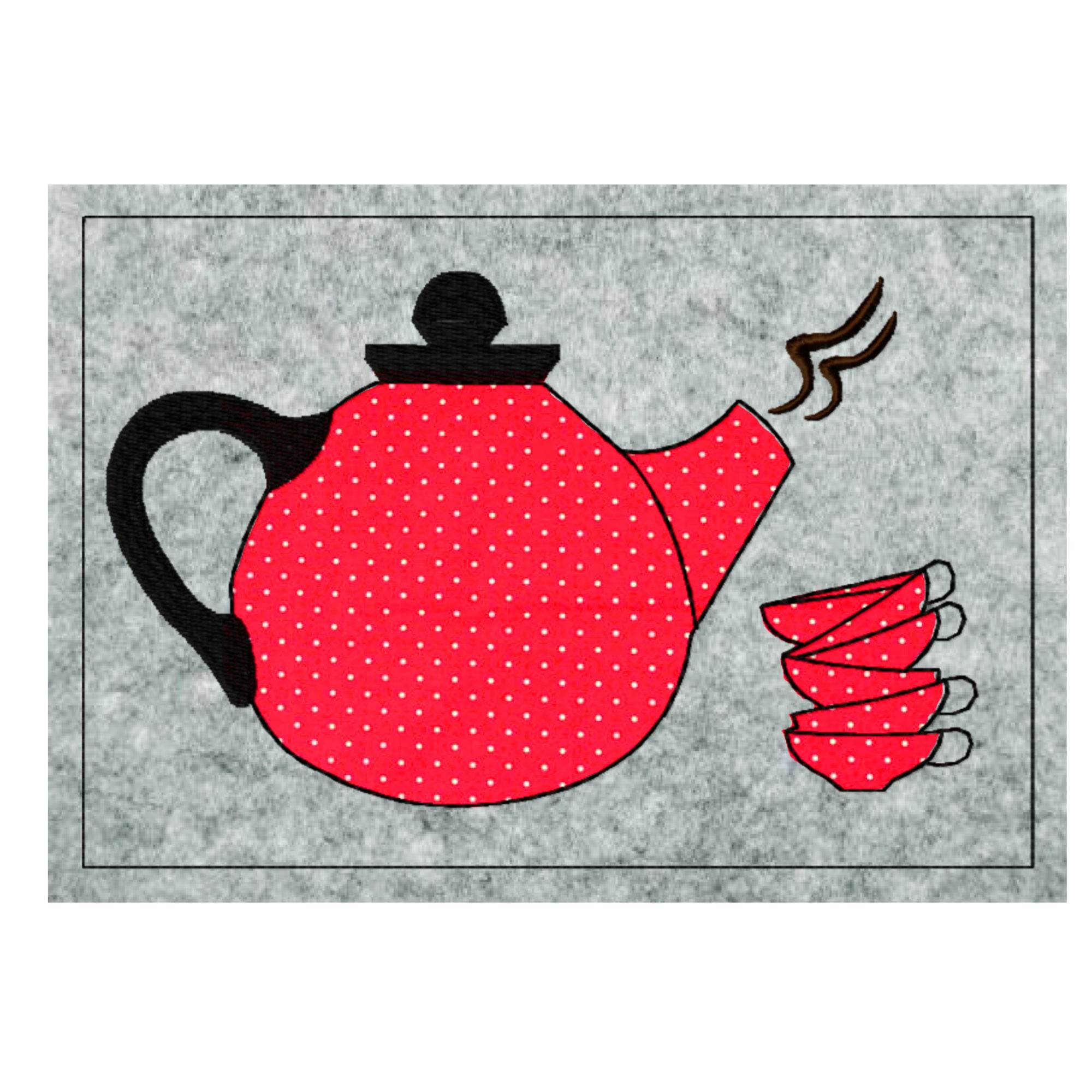 Stickdatei Mug Rug Kanne, 13 cm x 18 cm, Untersetzer, Kanne, Tassenteppich - Sewando