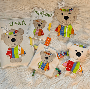 Stickdatei Teddy Indianer Geschenkset Geburt In the Hoop Set 755 - Sewando