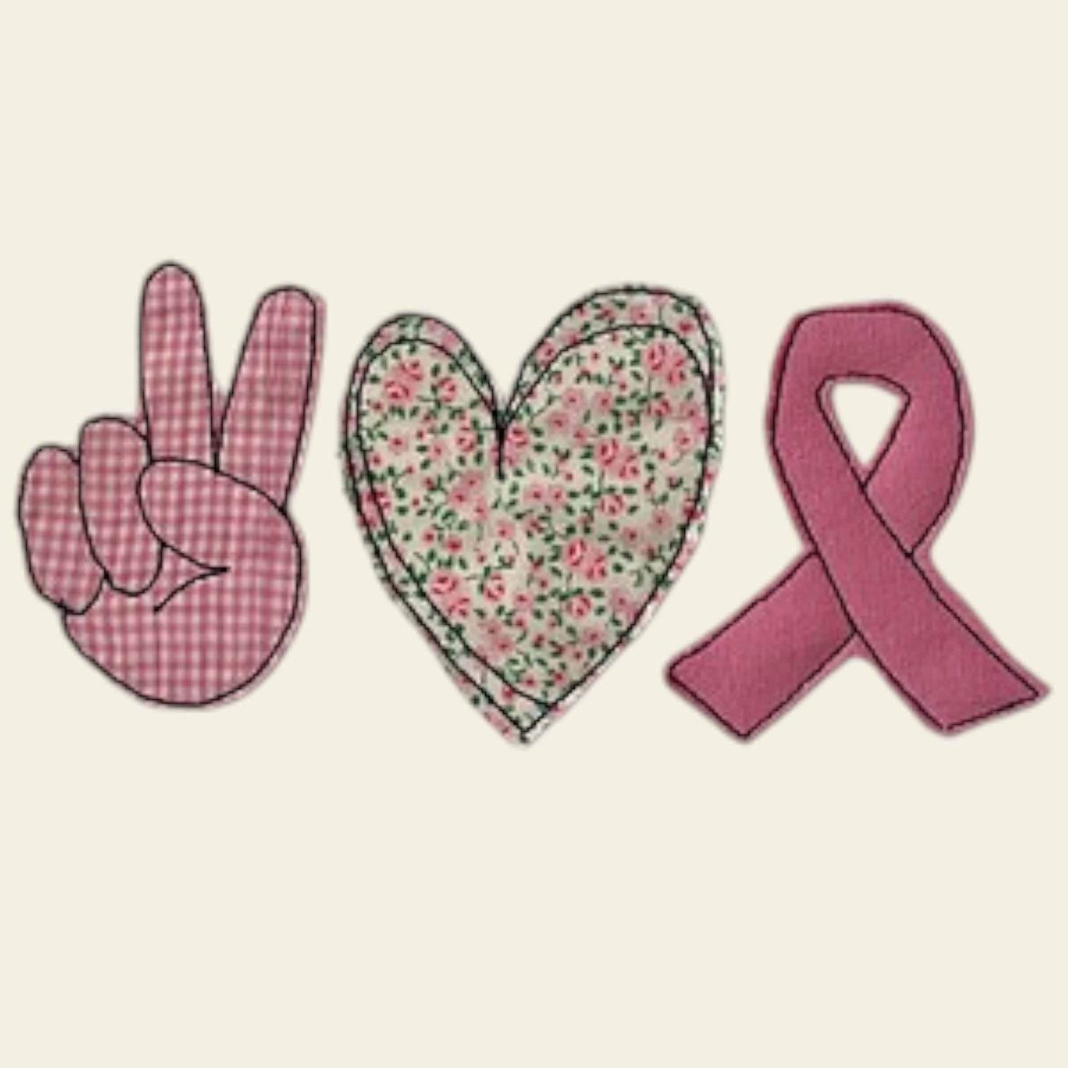 StickdateiKr Love Peace Cancer Doodle Applikation 782 Hand Herz Schleife - Sewando